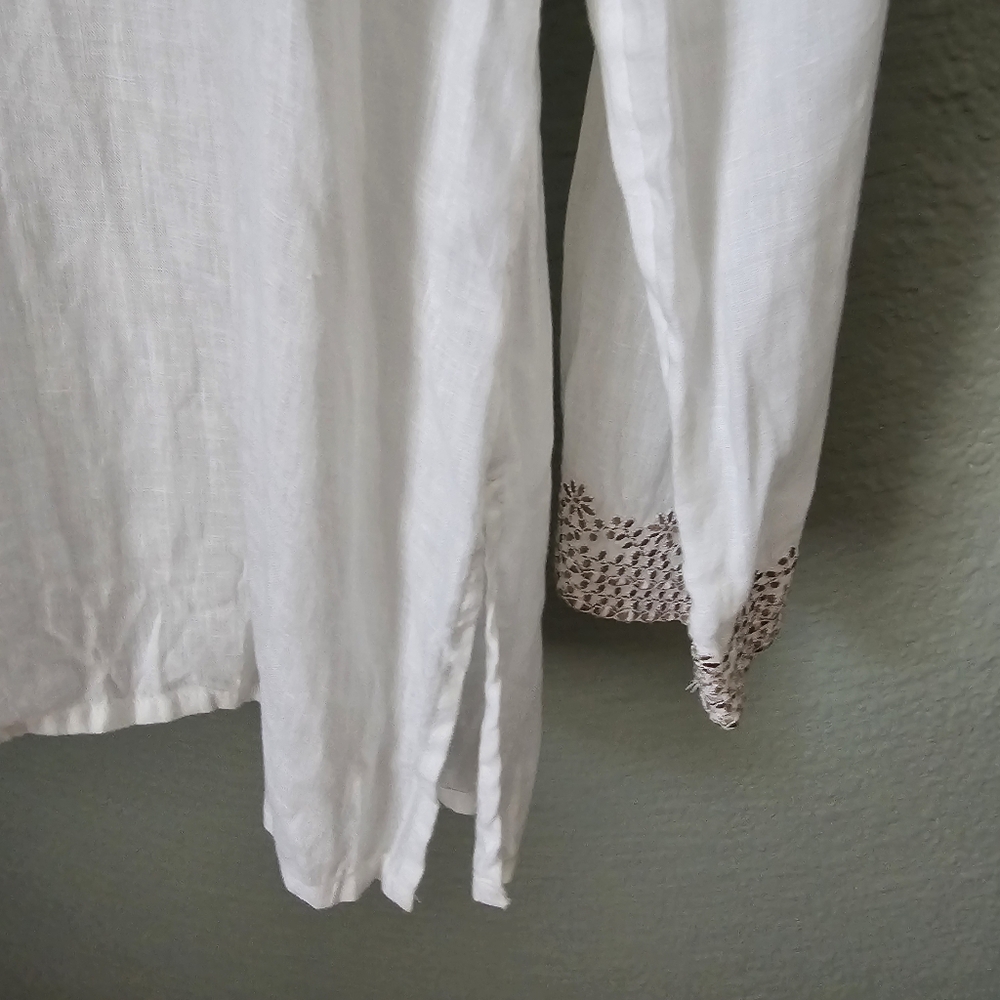 Marisa Christina White Linen Tunic Top Embroidered Size L - Picture 4 of 7